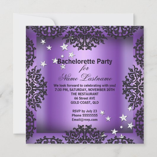 Invitation Bachelorette Party Champagne noir violet (Dos)