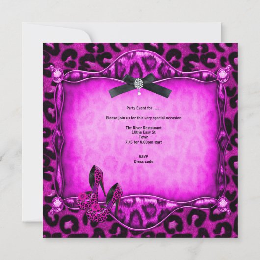 Invitation Bachelorette Party Chaussures Léopard Noir Rose Ch (Dos)