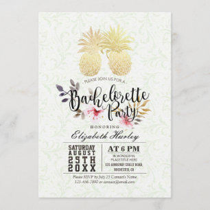 Invitation Bachelorette Party Chic Gold Foil Ananas Couple