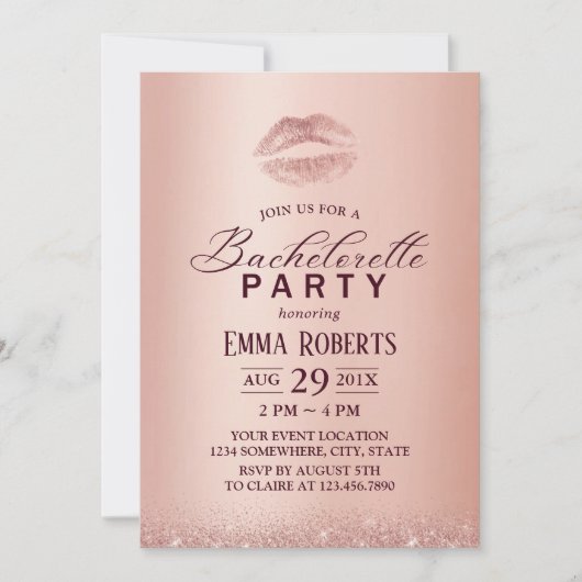 Invitation Bachelorette Party Chic Lips Rose Gold (Devant)