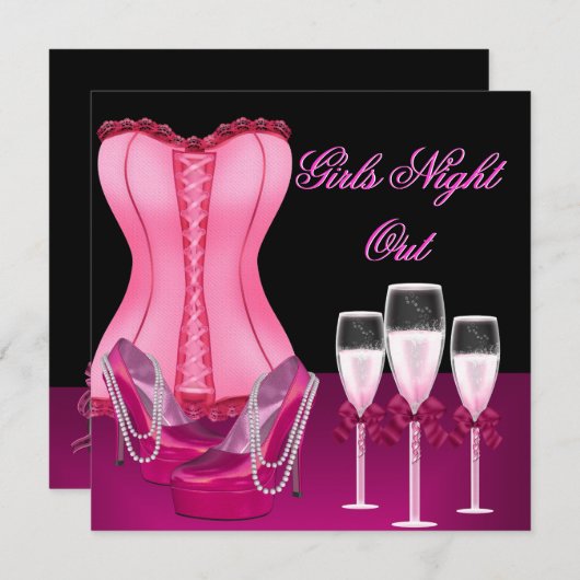 Invitation Bachelorette Party Corset Chaussures roses Hi Heel (Devant / Derrière)