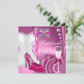 Invitation Bachelorette Party Corset Chaussures roses masque (Debout devant)