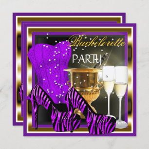 Invitation Bachelorette Party Corset Purple Zebra Gold