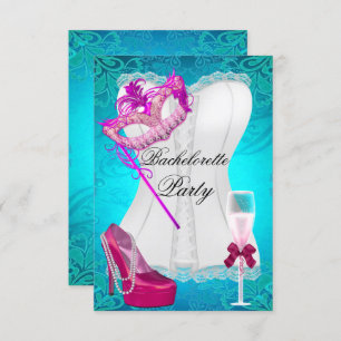 Invitation Bachelorette Party Corset Turquoise Rose Chaussure