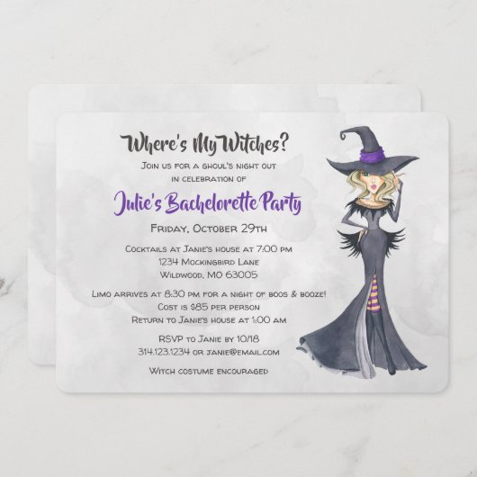 Invitation Bachelorette Party de Halloween Bad Witches (Devant / Derrière)