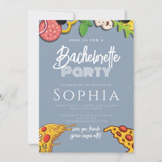 Invitation Bachelorette Party Dusty Blue PIZA Moderne (Devant)