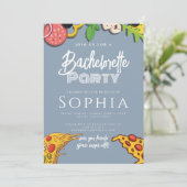 Invitation Bachelorette Party Dusty Blue PIZA Moderne (Debout devant)
