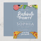 Invitation Bachelorette Party Dusty Blue PIZA Moderne (Devant / Derrière)