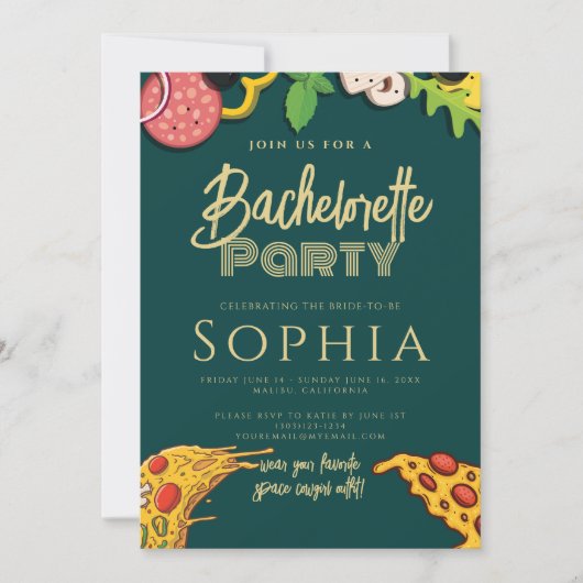 Invitation Bachelorette Party Emerald Gold PIZZA Moderne (Devant)
