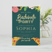 Invitation Bachelorette Party Emerald Gold PIZZA Moderne (Debout devant)