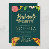 Invitation Bachelorette Party Emerald Gold PIZZA Moderne (Devant / Derrière)