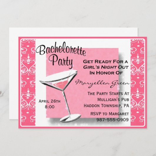 Invitation Bachelorette Party-Facile à Customiser! (Devant / Derrière)
