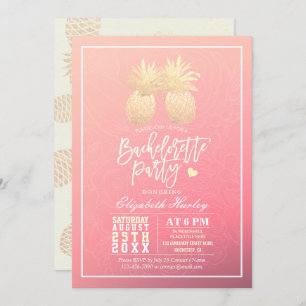 Invitation Bachelorette Party Gold Ananas Couple Rose rose