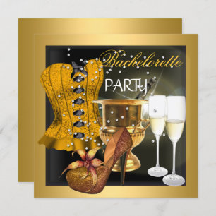 Invitation Bachelorette Party Gold Black Corset Chaussures