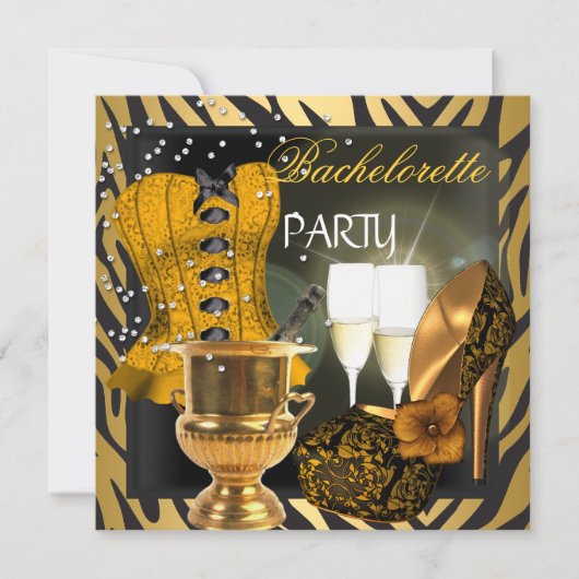 Invitation Bachelorette Party Gold Black Corset Chaussures (Devant)