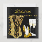 Invitation Bachelorette Party Gold Black Corset Zebra Chaussu (Devant)