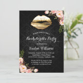 Invitation Bachelorette Party Gold Lips Damask Blush Floral (Debout devant)