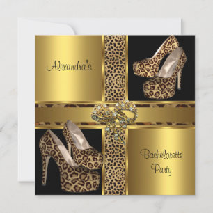 Invitation Bachelorette Party Hi Heel Chaussures Leopard Gold