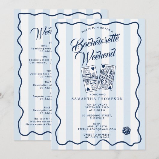 Invitation Bachelorette Party Itinerary Bach Weekend Casino (Devant / Derrière)