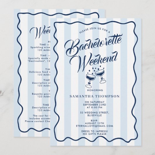 Invitation Bachelorette Party Itinerary Bach Weekend Cocktail (Devant / Derrière)
