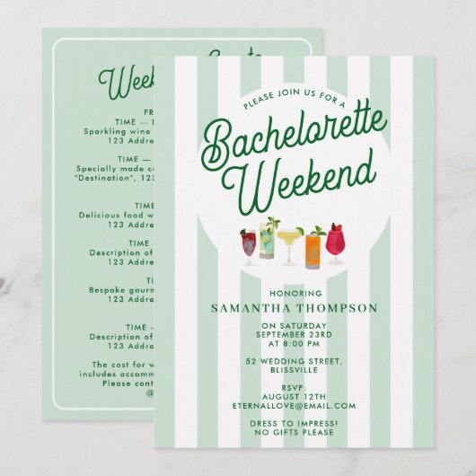 Invitation Bachelorette Party Itinerary Bach Weekend Retro (Devant / Derrière)