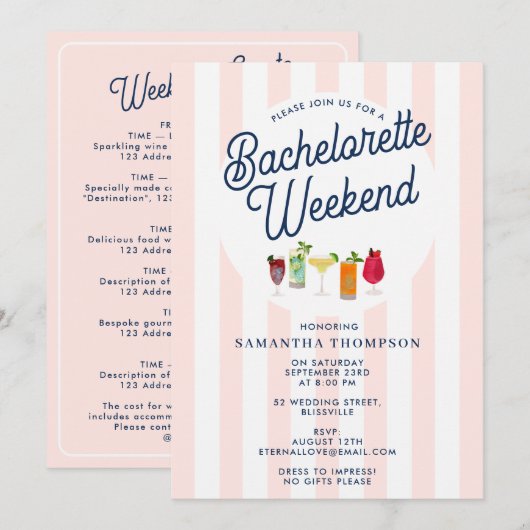Invitation Bachelorette Party Itinerary Bach Weekend Retro (Devant / Derrière)