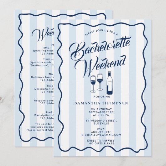 Invitation Bachelorette Party Itinerary Bach Weekend Wine (Devant / Derrière)