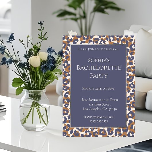 Invitation Bachelorette Party-Leopard Motif-Bleu et Brown