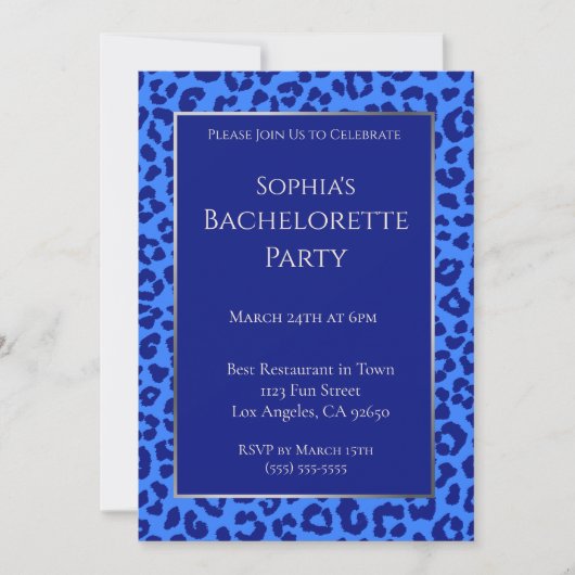 Invitation Bachelorette Party-Leopard Motif-Blue (Devant)