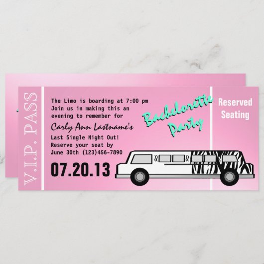 Invitation Bachelorette Party Limo Pass (Devant / Derrière)