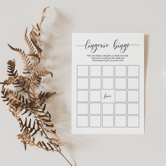 Invitation Bachelorette Party Lingerie Bingo Card Jeu nuptial