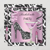 Invitation Bachelorette Party Lipstick Chaussures léopard ros (Devant / Derrière)