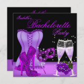 Invitation Bachelorette Party Masque violet Leopard Heel Cors (Devant / Derrière)