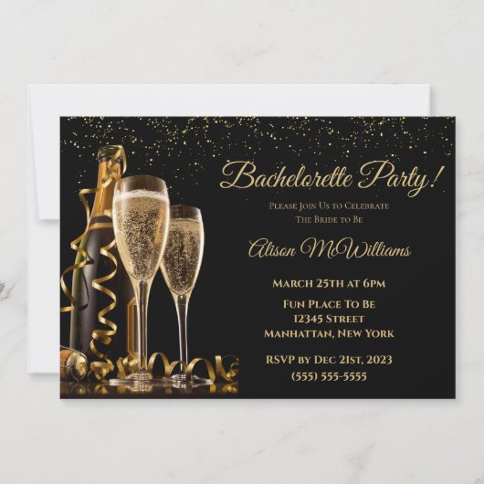 Invitation Bachelorette Party-Noir et Or (Devant)