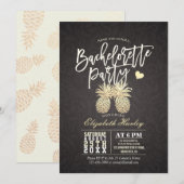 Invitation Bachelorette Party Noir et Or Ananas Couple (Devant / Derrière)