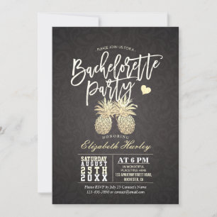 Invitation Bachelorette Party Noir et Or Ananas Couple