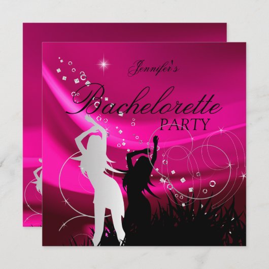 Invitation Bachelorette Party noir rose blanc argent (Devant / Derrière)