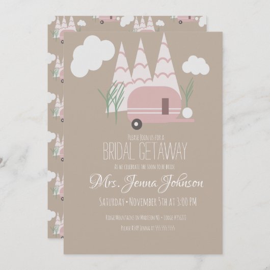 Invitation Bachelorette Party Pink Camper Mountain (Devant / Derrière)