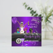 Invitation Bachelorette Party Purple Fun Limo Car Cocktail 3 (Debout devant)