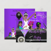 Invitation Bachelorette Party Purple Fun Limo Car Cocktails (Devant / Derrière)