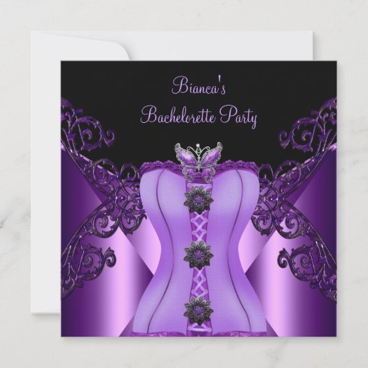 Invitation Bachelorette Party Purple Lilac Corset Papillon (Devant)