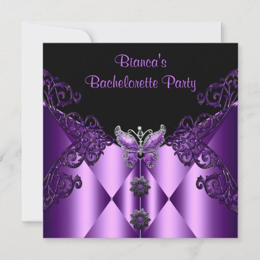 Invitation Bachelorette Party Purple Lilac Papillon Bijou (Devant)