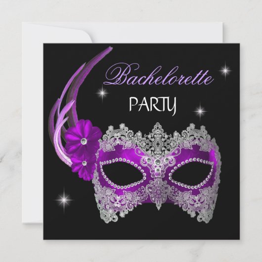 Invitation Bachelorette Party Purple Masque noir (Devant)