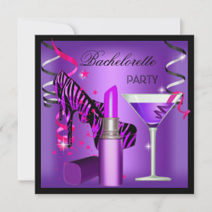 Invitation Bachelorette Party Purple rose Zèbre Lipstick