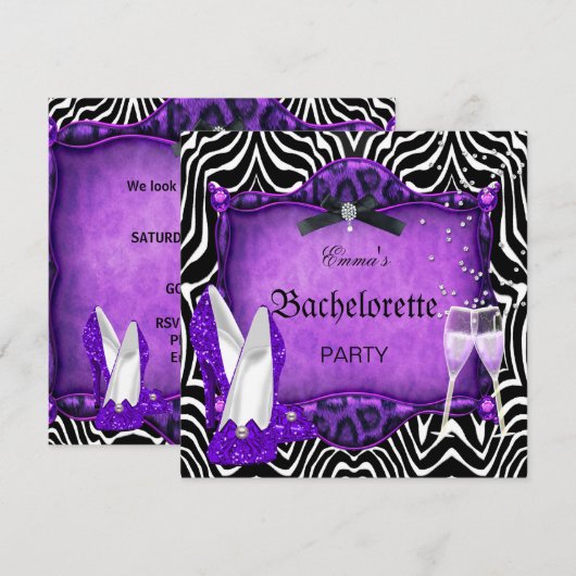 Invitation Bachelorette Party Purple Zebra Black Chaussures (Devant / Derrière)