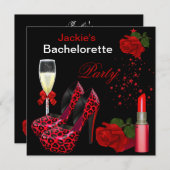 Invitation Bachelorette Party Red Black Leopard Chaussure (Devant / Derrière)