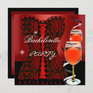 Invitation Bachelorette Party Red Corset Black Wine
