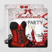 Invitation Bachelorette Party Red Corset talons hauts Champag (Devant / Derrière)