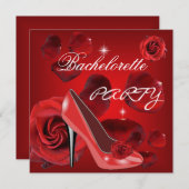 Invitation Bachelorette Party Red Roses Hi Heel Chaussure (Devant / Derrière)