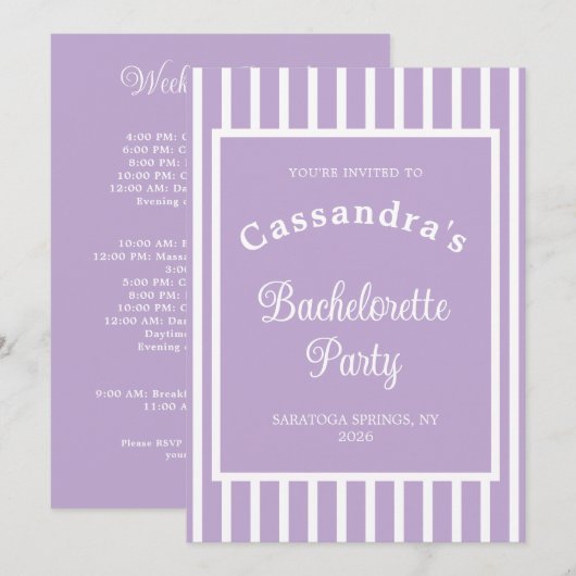 Invitation Bachelorette Party Retro Modern LightPurple Classy (Devant / Derrière)